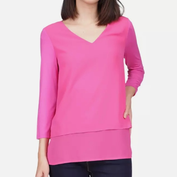 MICHAEL MICHAEL KORS Women's Layered-Look Top in Cerise - Picture 1 of 3